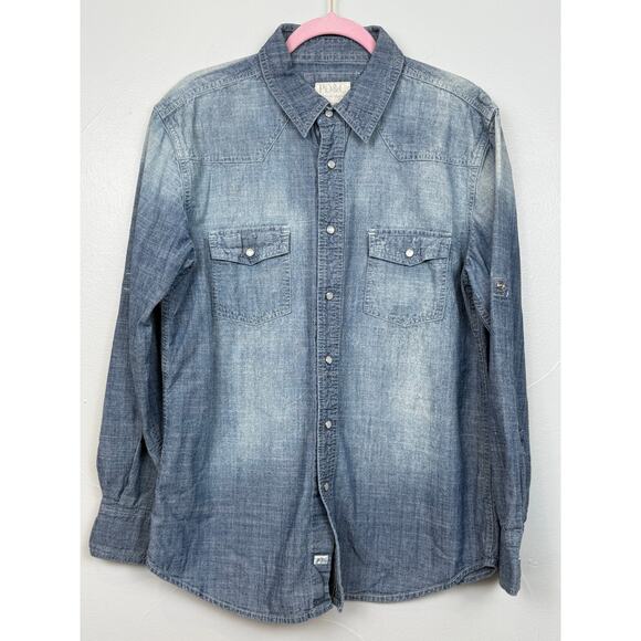 PD&C Denim Snap Button Western Shirt Men’s Medium Chambray Vintage Look - Picture 1 of 9